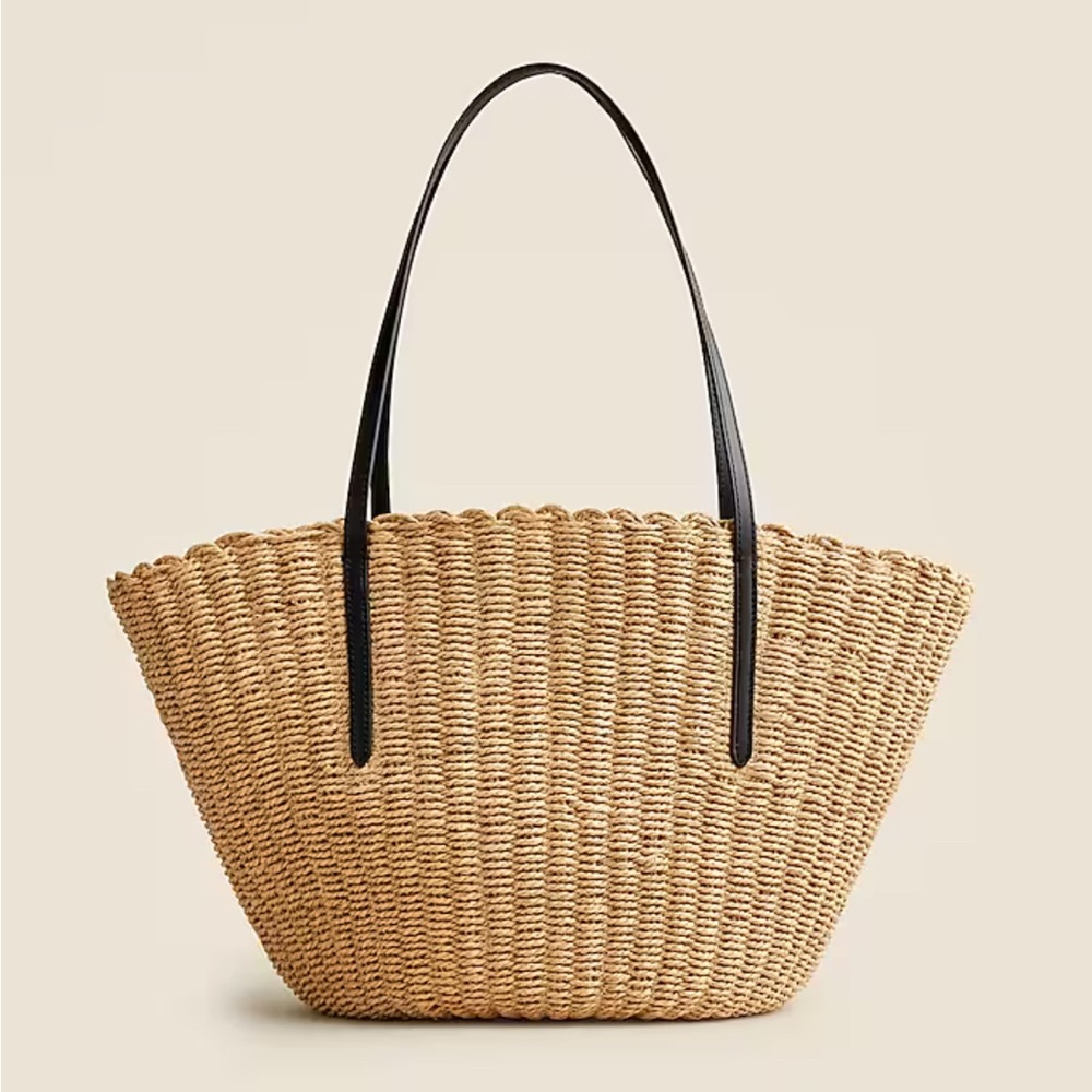 J. Crew Como woven straw tote with black leather handles (NWT)